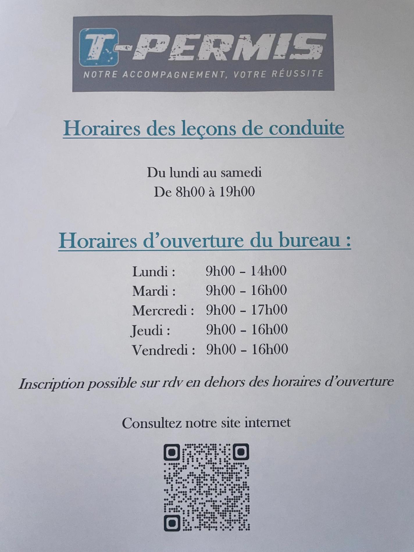 Horaires d'ouverture