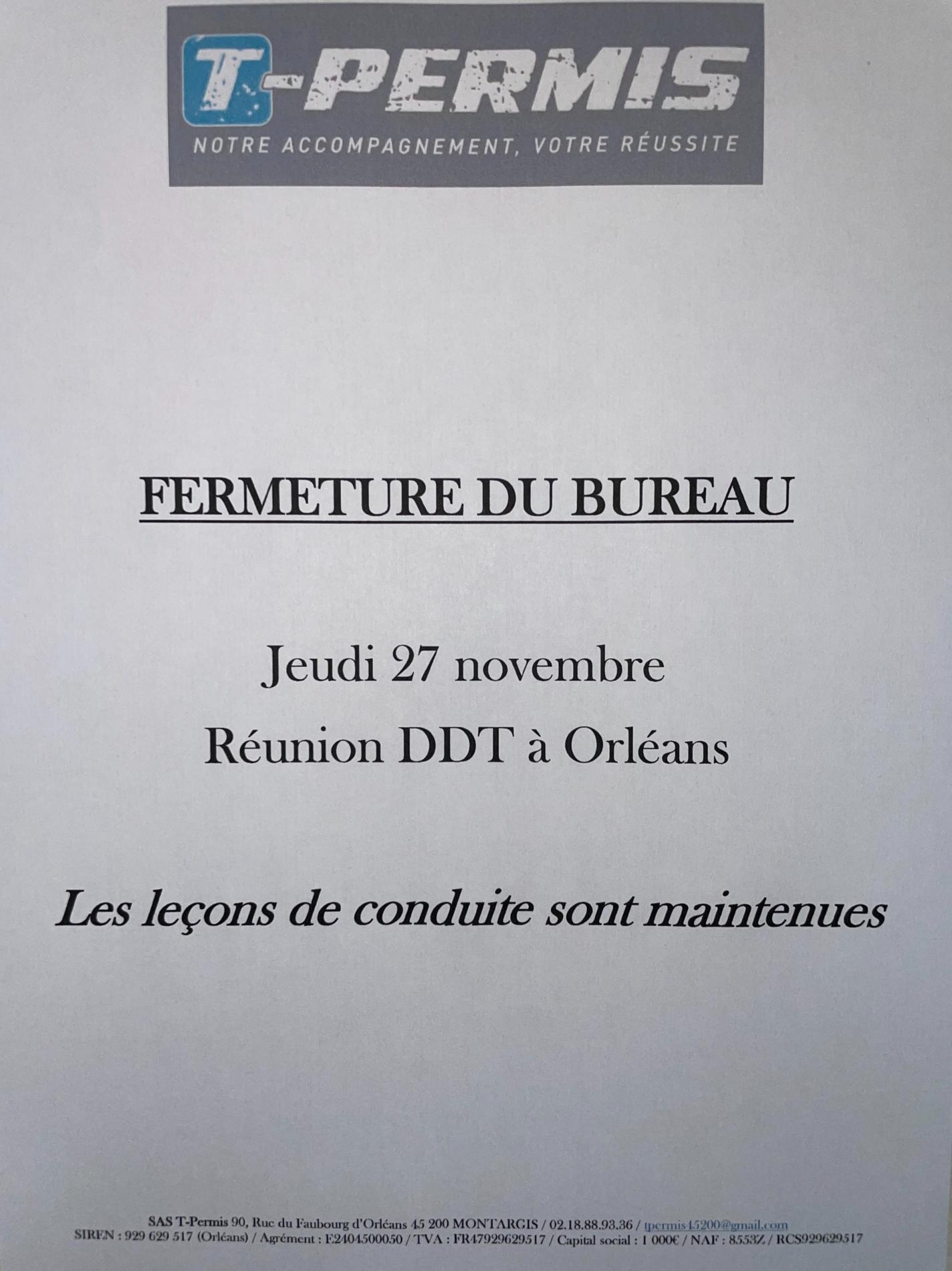 Fermetures du bureau